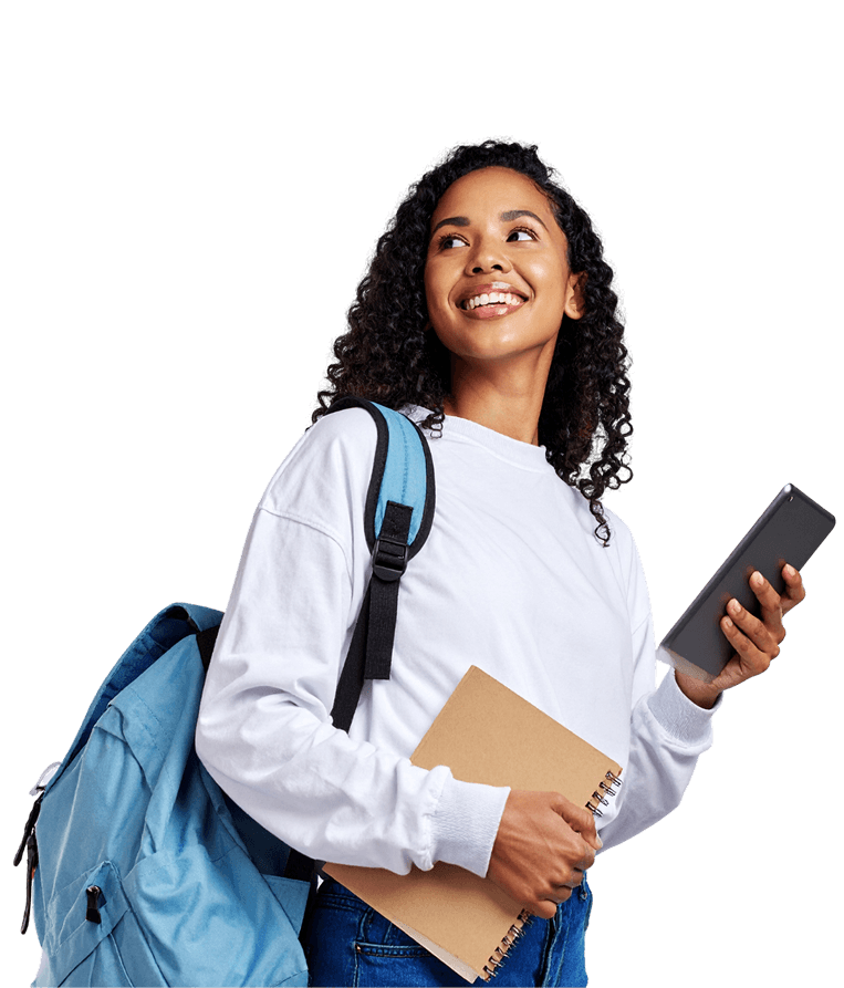 Student with backpack and books