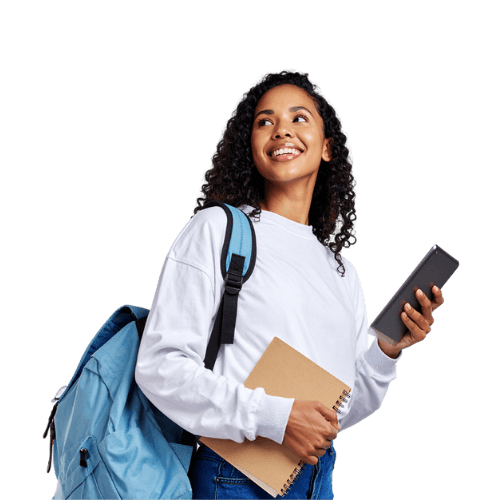 Student with backpack and books