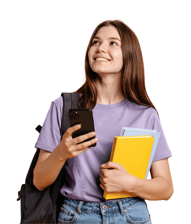 Student with backpack and books