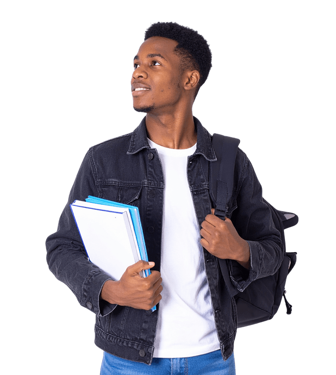 Student with backpack and books