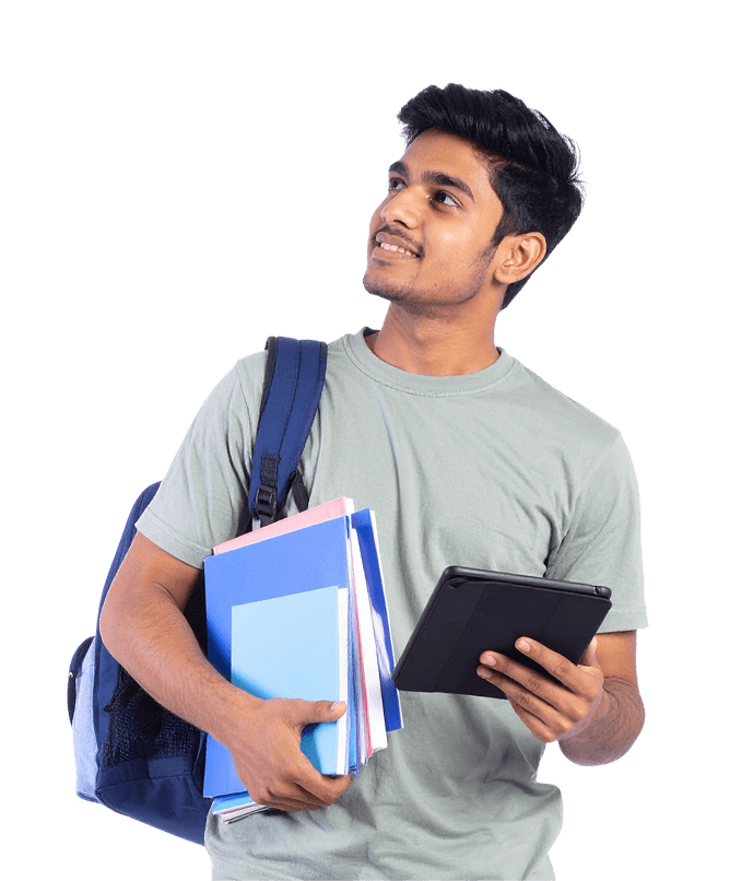Student with backpack and books