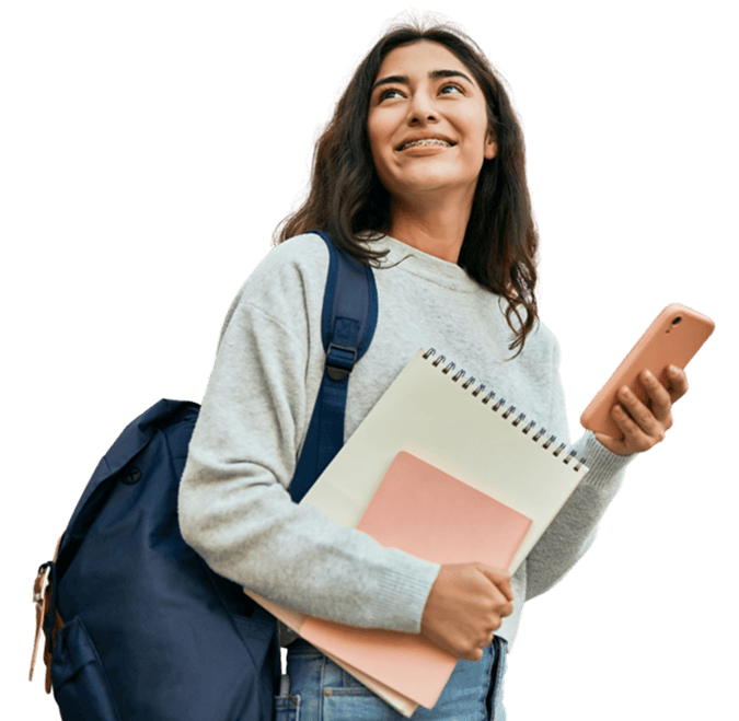 Student with backpack and books