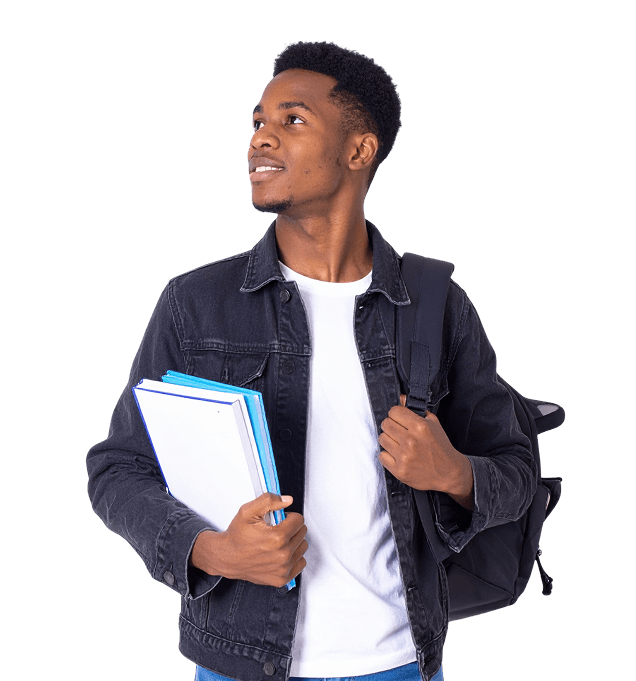 Student with backpack and books